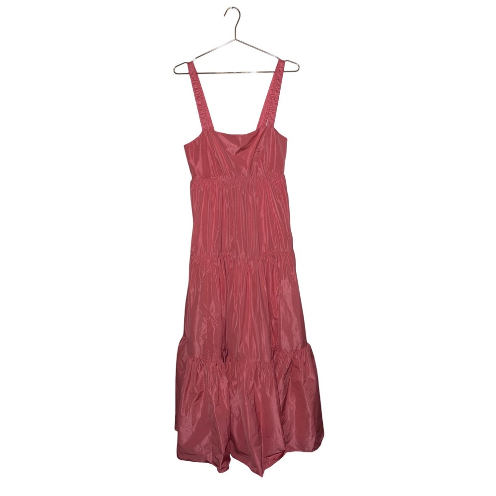 J.Crew Coral Pink Taffeta Tiered Maxi Dress Square Neck Size 8 Cottagecore NWT - Picture 4 of 8